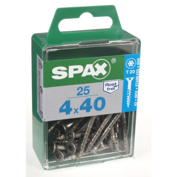 25 vis 4x40 tête fraisée empreinte t-star+ T20 inoxA2 SPAX