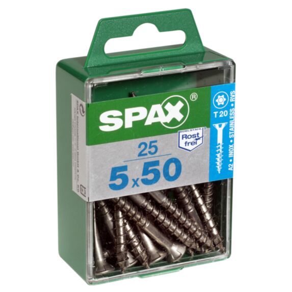 25 vis 5x50 tête fraisée empreinte t-star+ T20 inox A2 SPAX