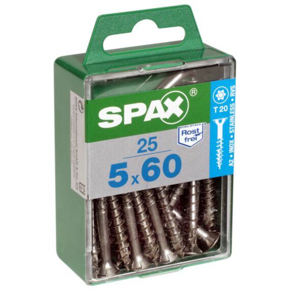 25 vis 5x60 tête fraisée empreinte t-star+ T20 inox A2 SPAX