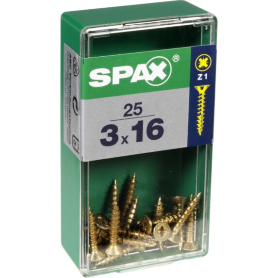 25 vis 3x16 tête fraisée empreinte PZ1 jaune SPAX