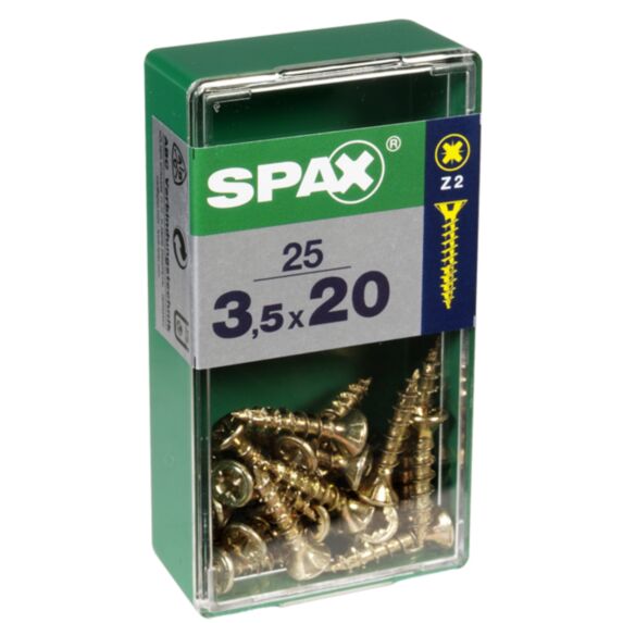 25 vis 3,5x20 tête fraisée empreinte PZ2 jaune SPAX
