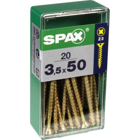 20 vis 3,5x50 tête fraisée empreinte PZ2 jaune SPAX