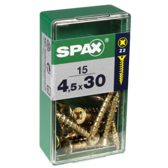 15 vis 4,5x30 tête fraisée empreinte PZ2 jaune SPAX