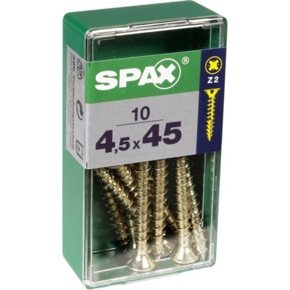 10 vis 4,5x45 tête fraisée empreinte PZ2 jaune SPAX