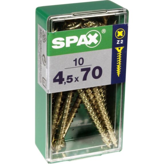 10 vis 4,5x70 tête fraisée empreinte PZ2 jaune SPAX