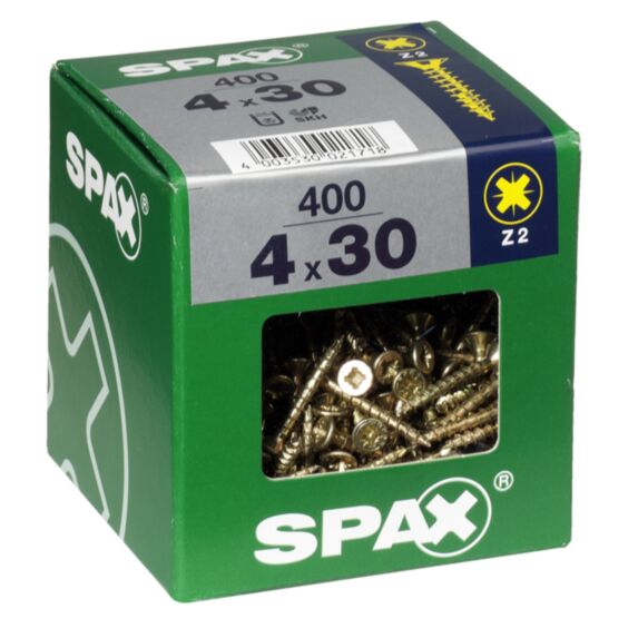 400 vis 4x30 tête fraisée empreinte PZ2 jaune SPAX