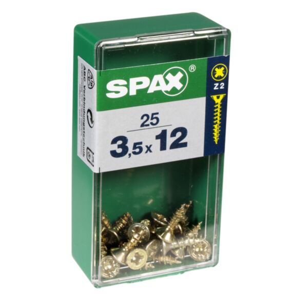 25 vis 3,5x12 tête fraisée empreinte PZ2 jaune SPAX
