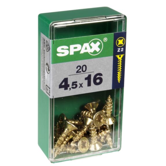 20 vis 4,5x16 tête fraisée empreinte PZ2 jaune SPAX