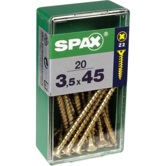 20 vis 3,5x45 tête fraisée empreinte PZ2 jaune SPAX