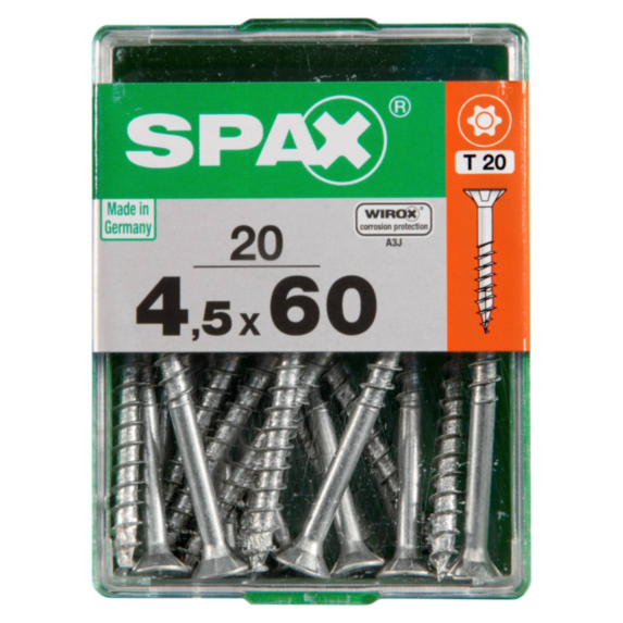 20 vis 4,5x60 tête fraisée empreinte t-star+ T20 gris SPAX