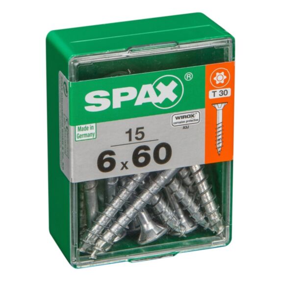 15 vis 6x60 tête fraisée empreinte t-star+ T30 gris SPAX