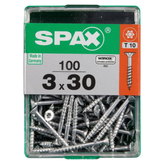 100 vis 3x30 tête fraisée empreinte t-star+ T10 gris SPAX
