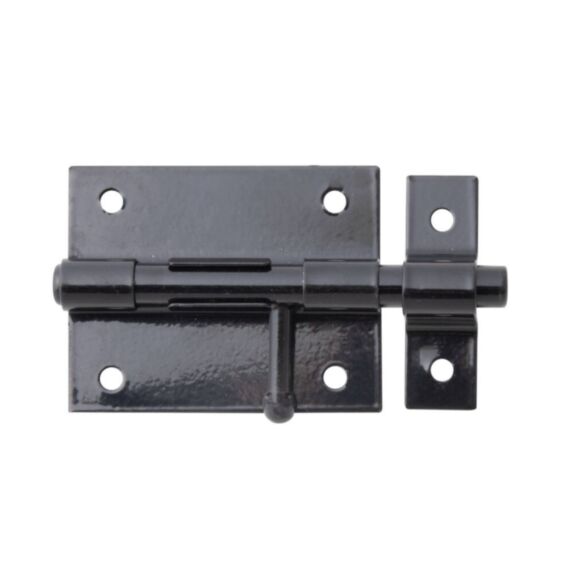 Verrou de box bouton + gâche attachée Ø9,5mm 5,7x10cm noir - ALBERTS