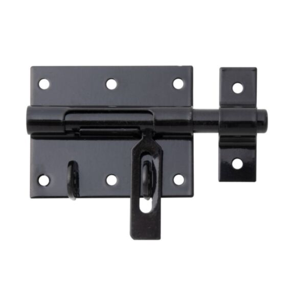 Verrou de box poignée plate + gâche attachée Ø11,5mm 6,4x11,6cm noir - ALBERTS