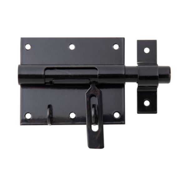 Verrou de box poignée plate + gâche attachée Ø15,5mm 7,9x13,5cm noir - ALBERTS