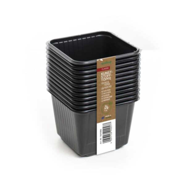 12 pots en plastique 9 cm carré noir en filet - ROMBERG