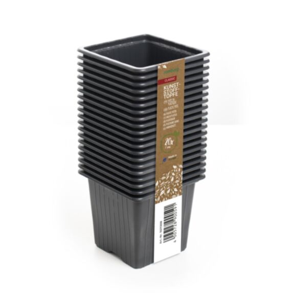 20 pots en plastique 7 cm carré noir en filet - ROMBERG