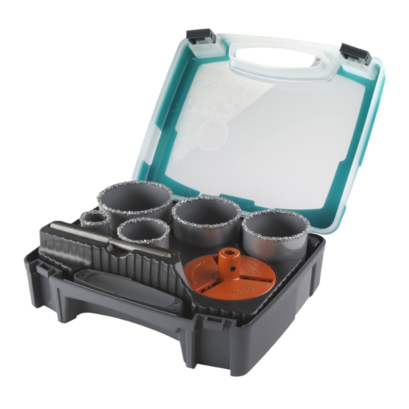 Coffret trépans : inclus : 5 lames de scie ø33, 53, 68, 73, 83 mm, 1 embase et 1 foret centreur - WOLFCRAFT
