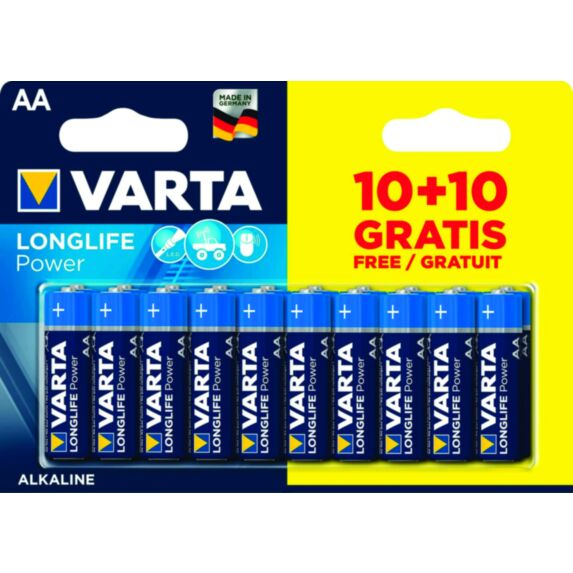20 Piles Alcalines Très longue durée AA/LR6 dont 10 gratuites - VARTA