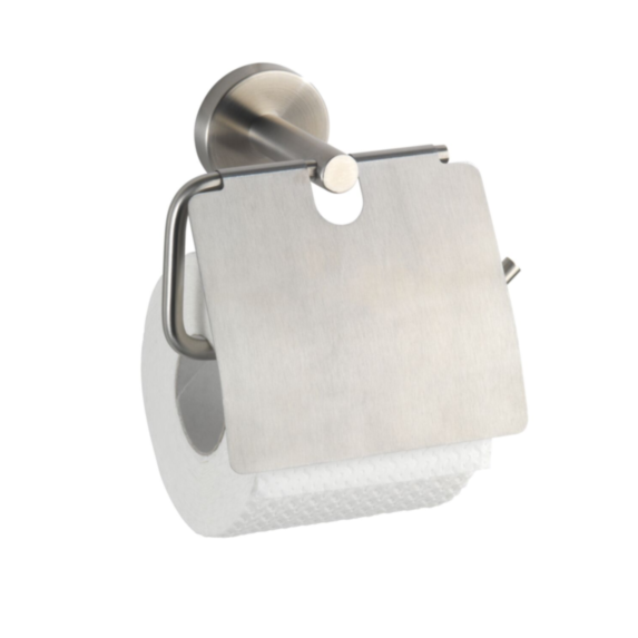 Porte-papier toilette avec couvercle Bosio inox chromé mat - WENKO