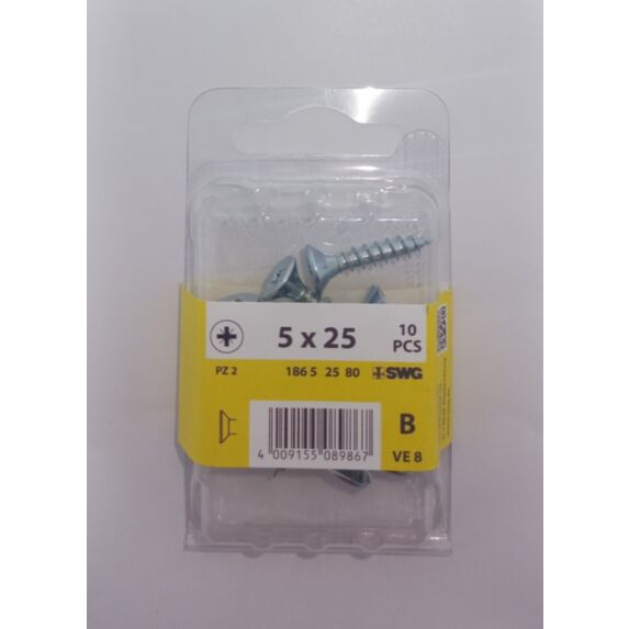 Vis bois et panneaux, tête fraisée, PZ, 5 x 25, filetage total, acier zingué