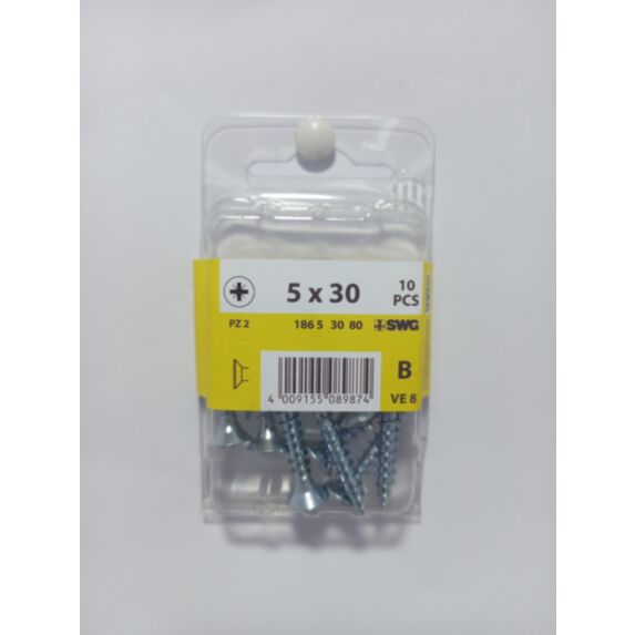 Vis bois et panneaux, tête fraisée, PZ, 5 x 30, filetage total, acier zingué