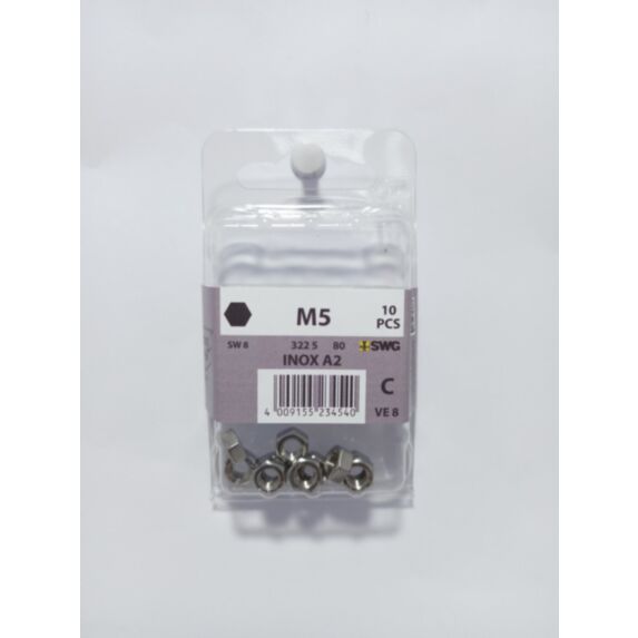 Écrou M5, acier inoxydable A2, DIN 934