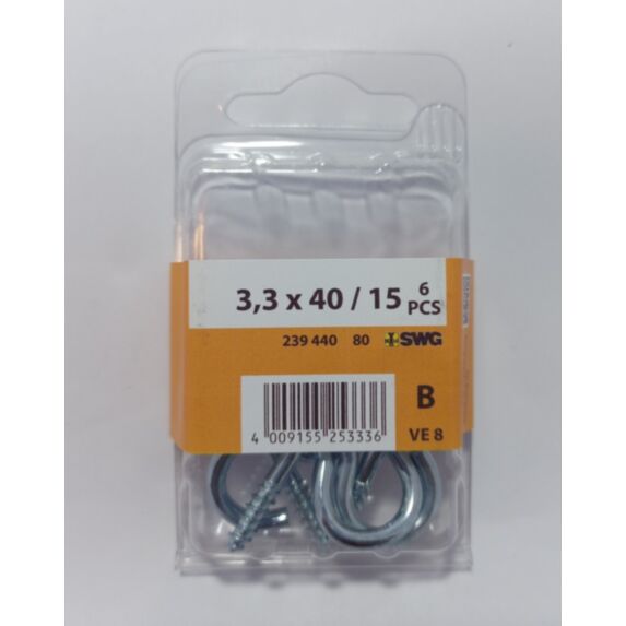 Crochet à visser, 3,3 x 40 / 15, acier zingué