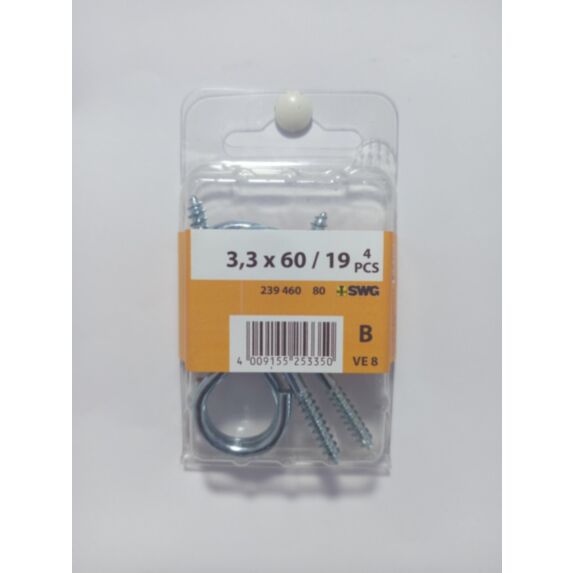 Crochet à visser, 3,3 x 60 / 19, acier zingué