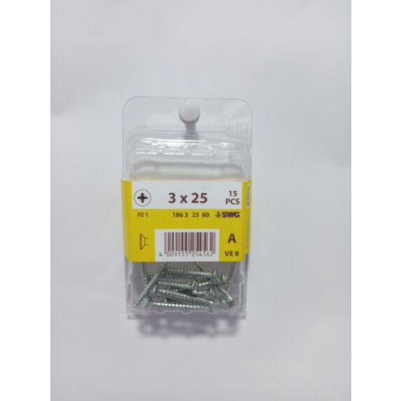 Vis bois et panneaux, tête fraisée, PZ, 3 x 25, filetage total, acier zingué