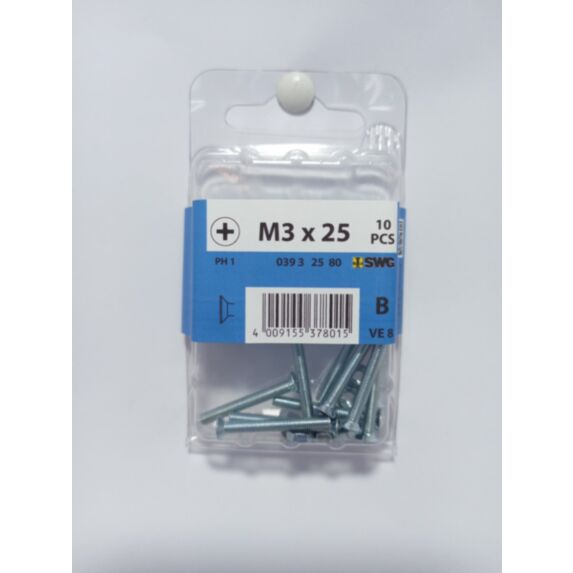 Boulon mécanique, tête fraisée, PH, M3 x 25, acier zingué, DIN 965