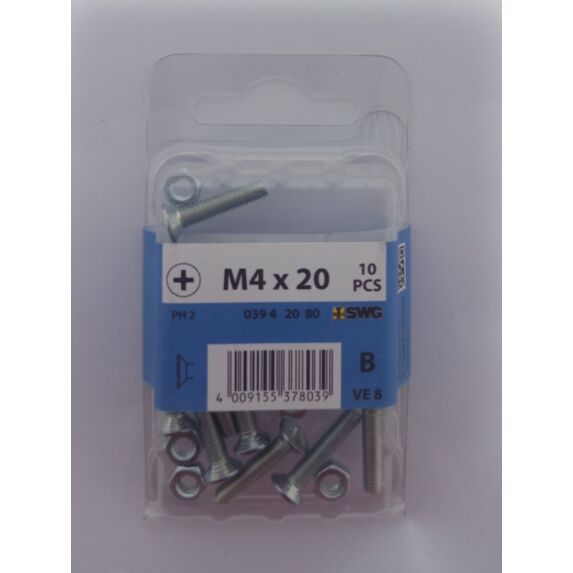 Boulon mécanique, tête fraisée, PH, M4 x 20, acier zingué, DIN 965