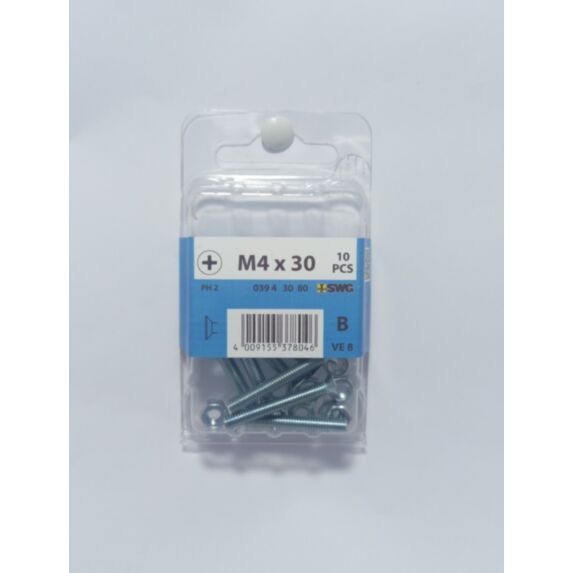 Boulon mécanique, tête fraisée, PH, M4 x 30, acier zingué, DIN 965