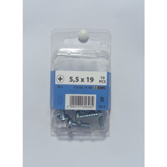 Vis à tôle, tête bombée, PH, 5,5 x 19, acier zingué, DIN 7981