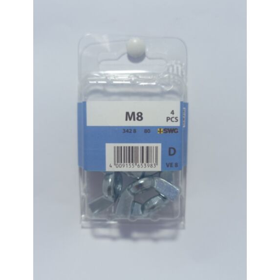 Écrou papillon, forme américaine M8, acier zingué