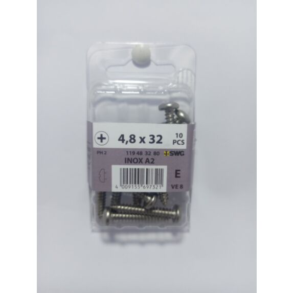 Vis à tôle, tête bombée, PH, 4,8 x 32, acier inoxydable A2, DIN 7981