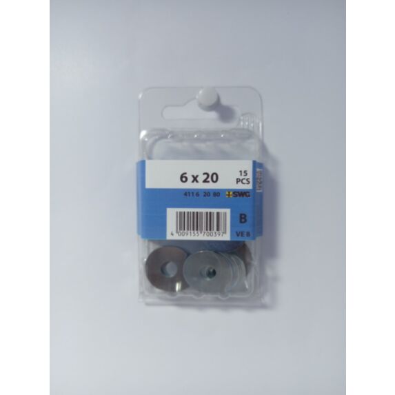 Rondelle carrossier, 6 x 20, acier zingué