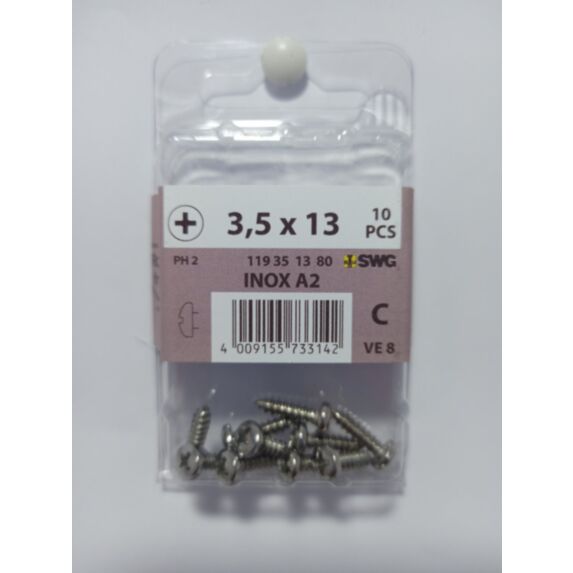 Vis à tôle, tête bombée, PH, 3,5 x 13, acier inoxydable A2, DIN 7981