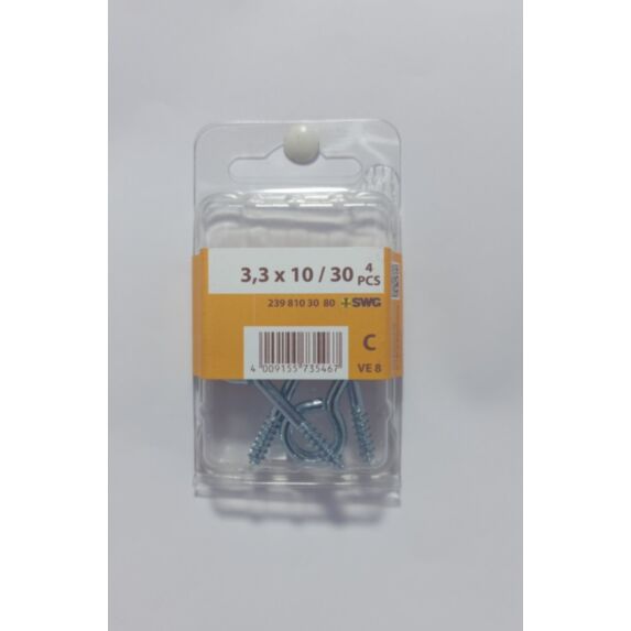 Piton à visser, 3,3 x 10 / 30, acier zingué