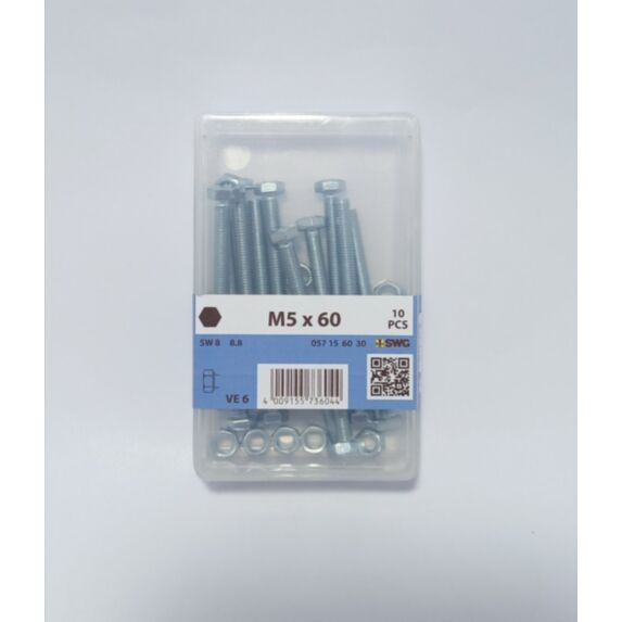 Vis métaux, M5 x 60, classe 8.8, acier zingué, DIN 933