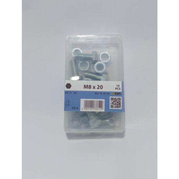 Vis métaux, M8 x 20, classe 8.8, acier zingué, DIN 933