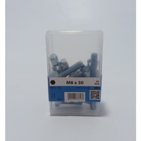 Vis métaux, M8 x 30, classe 8.8, acier zingué, DIN 933