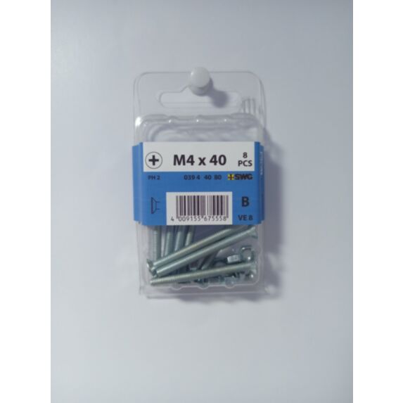 Boulon mécanique, tête bombée, PH, M4 x 40, acier zingué, DIN 7985