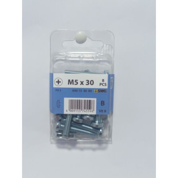 Boulon mécanique, tête bombée, PH, M5 x 30, acier zingué, DIN 7985