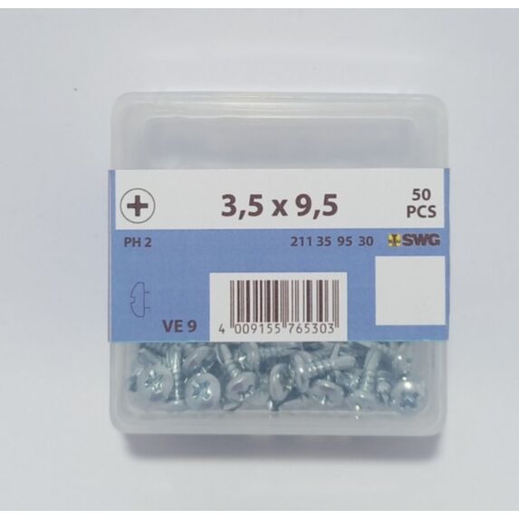 Vis autoperceuse, tête bombée, PH, 3,5 x 9,5, acier zingué, DIN 7504-N