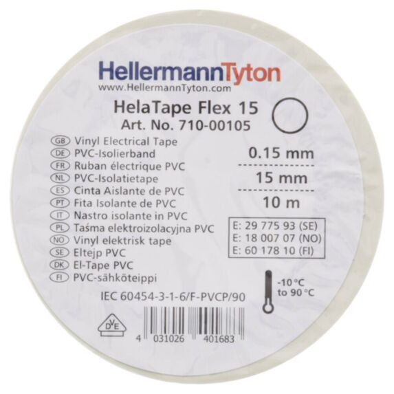 Ruban adhésif Isolant PVC HelaTape Flex 15 Blanc 15x1 - HELLERMANNTYTON