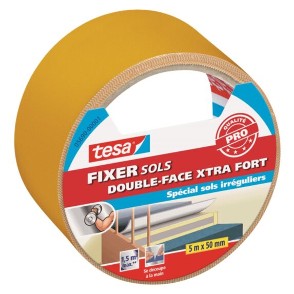 Adhésifs Sols Double-face Xtra Fort Fixation Moquettes Surfaces Variées 5mx50mm