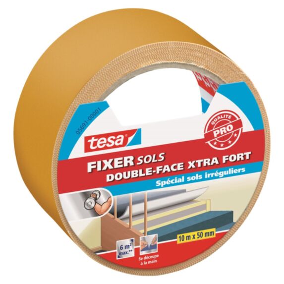 Adhésifs Sols Double-face Xtra Fort Fixation Moquettes Surfaces Variées 10mx50mm
