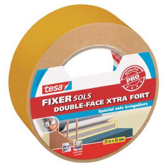 Adhésifs Sols Double-face Xtra Fort Fixation Moquettes Surfaces Variées 25mx50mm