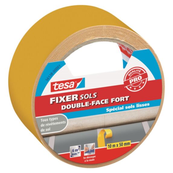 Adhésifs Sols Double-face Fort Universel Fixation Moquettes 10mx50mm